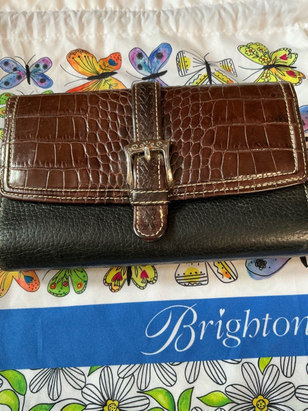 Brighton Croc-Embossed Leather Organizer Wallet / Clutch (Buckle Flap Style)